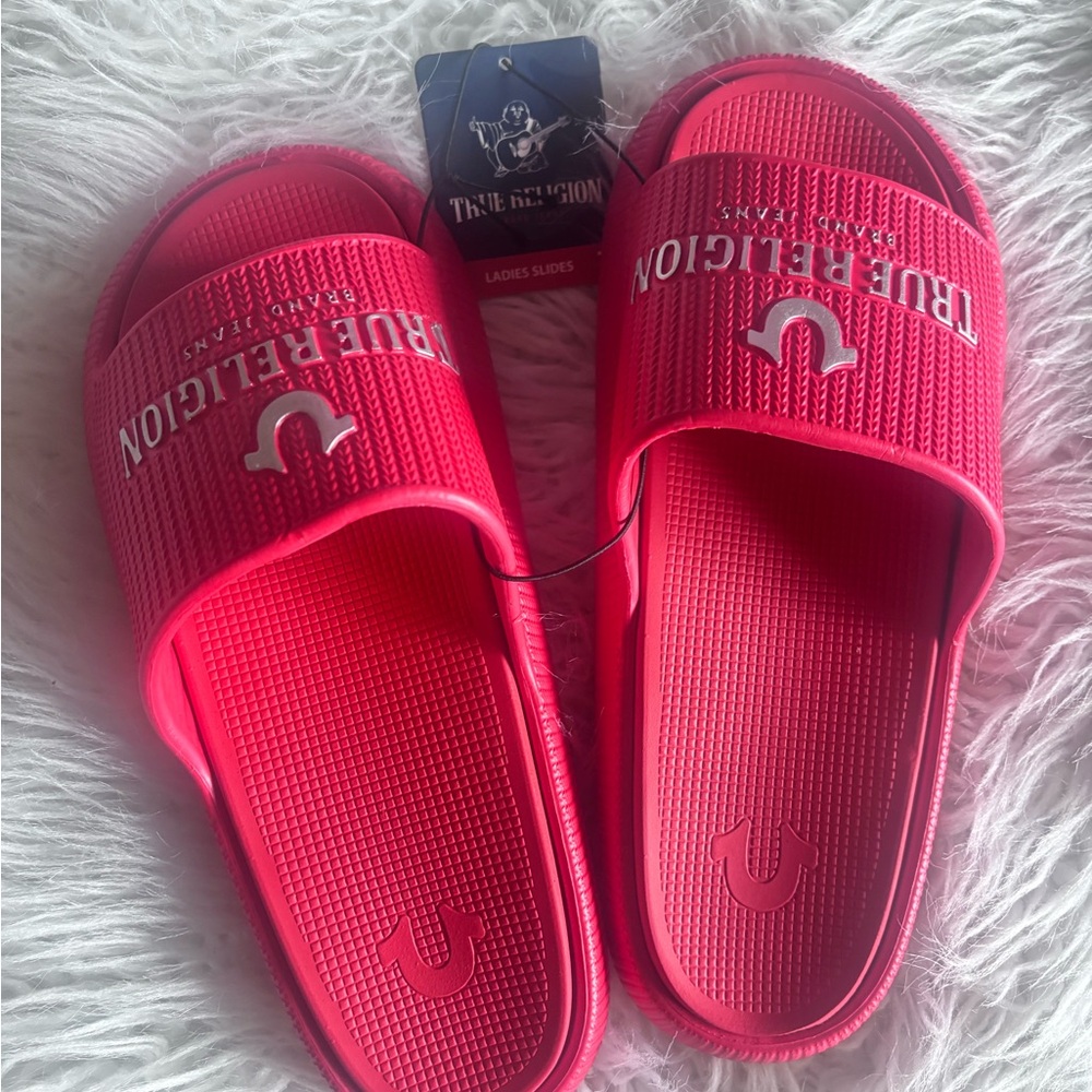 True Religion Red Slide Sandals